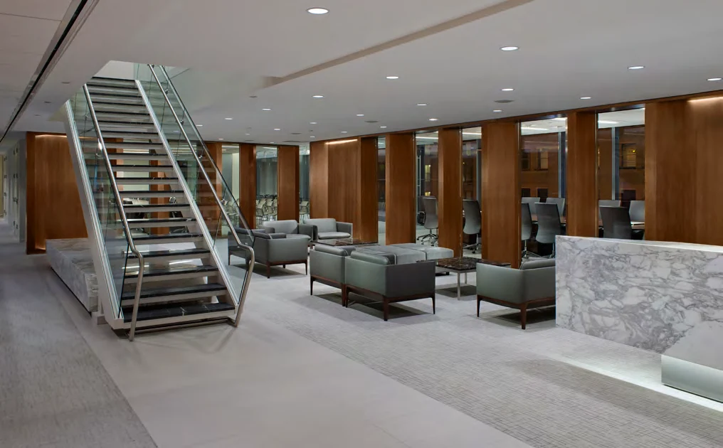 Open staircase and seating areas in the National Association of Manufacturers headquarters